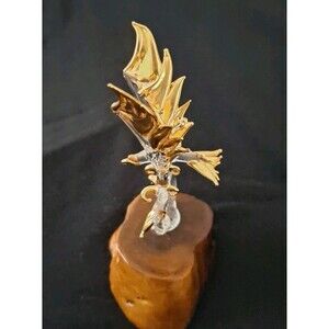 Vintage Glass Baron Bald Eagle Art Statue Figurine Wood Base 22 kt Gold 4.5"